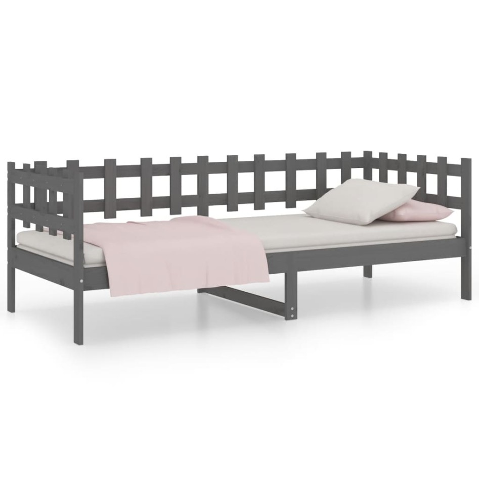 Sofá cama madera maciza de pino gris 90x190