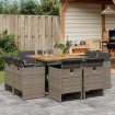 Set comedor jardín 9 pzas y cojines ratán sintético gris