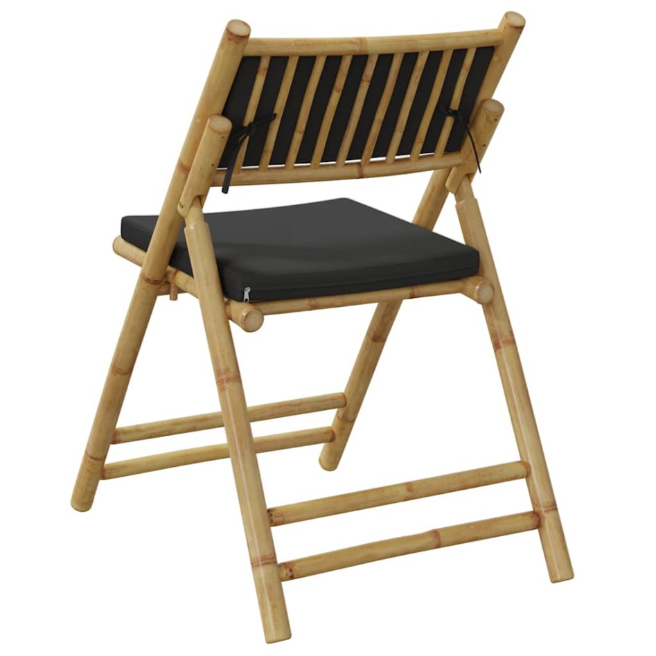 Sillas bistro plegables de bambú 2 uds con cojines gris