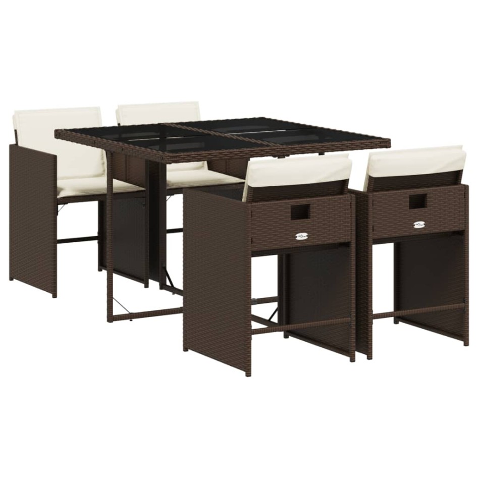 Set comedor de jardín 5 piezas y cojines ratán sintético