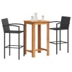 Mesa y taburetes de jardín 3 pzas madera acacia ratán PE negro