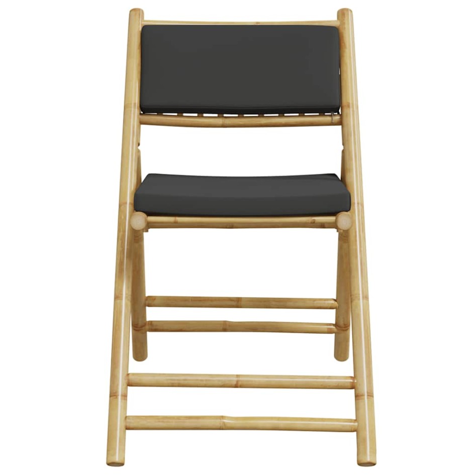 Juego bistró plegable de bambú 3 pzas con cojines gris