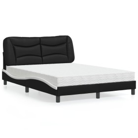 Cama con colchón cuero sintético negro y blanco 120x200