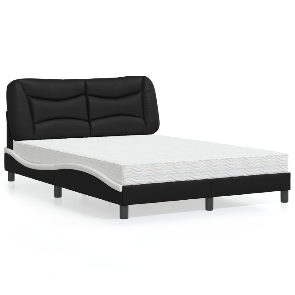 Cama con colchón cuero sintético negro y blanco 120x200