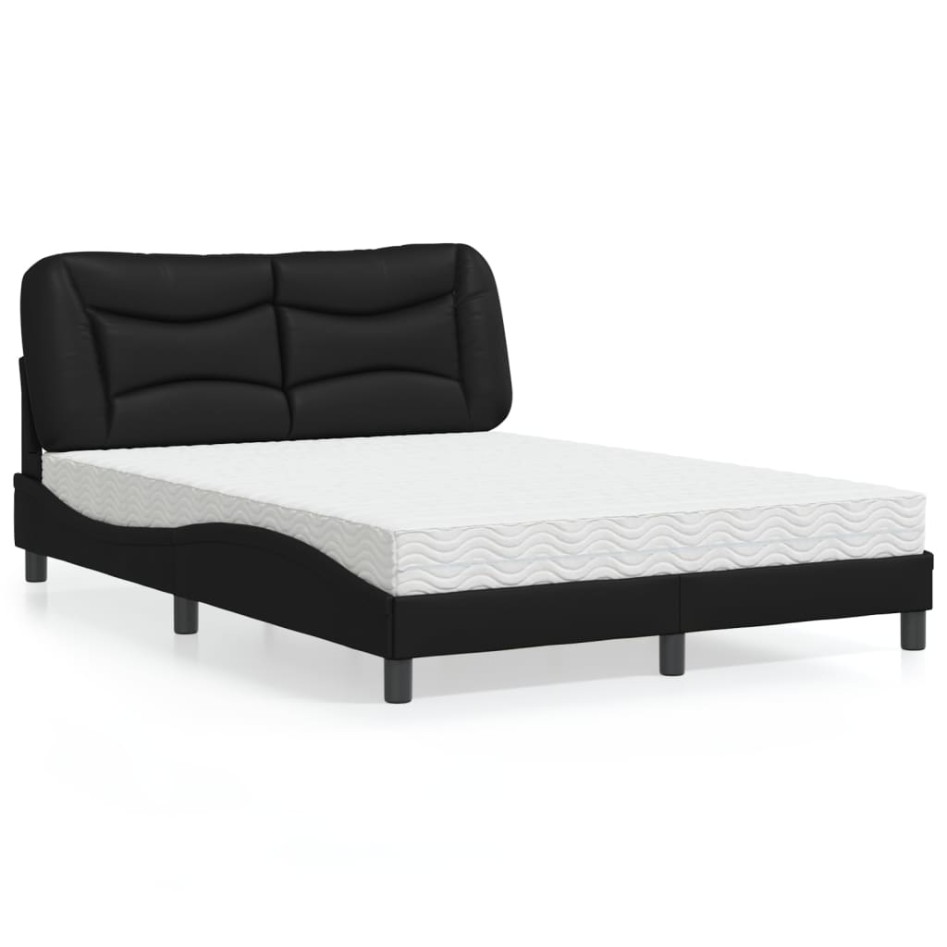 Cama con colchón cuero sintético negro 140x190