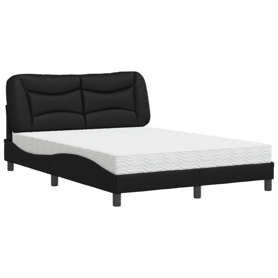Cama con colchón cuero sintético negro 140x190