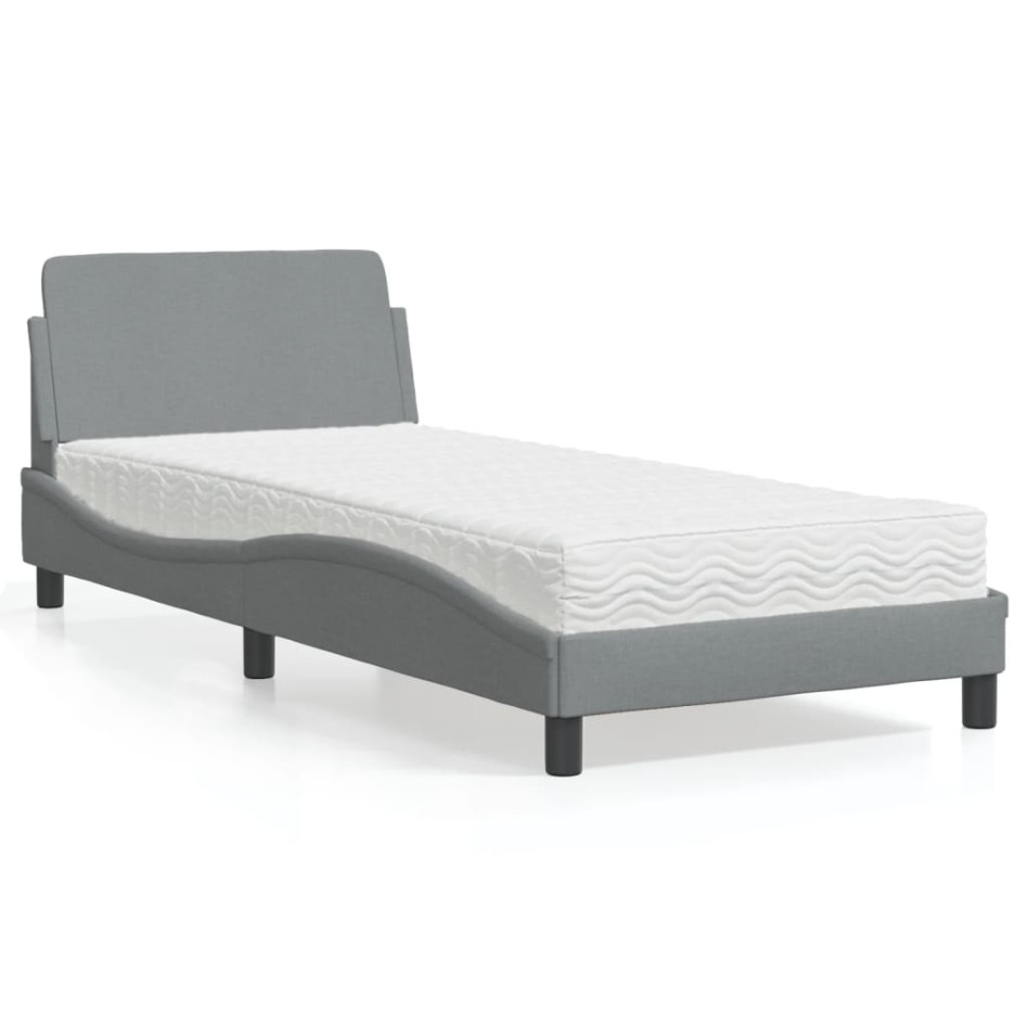 Cama con colchón tela gris claro 80x200
