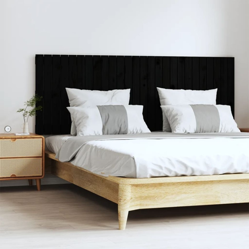 Cabecero de cama de pared madera maciza pino negro 166x3x60