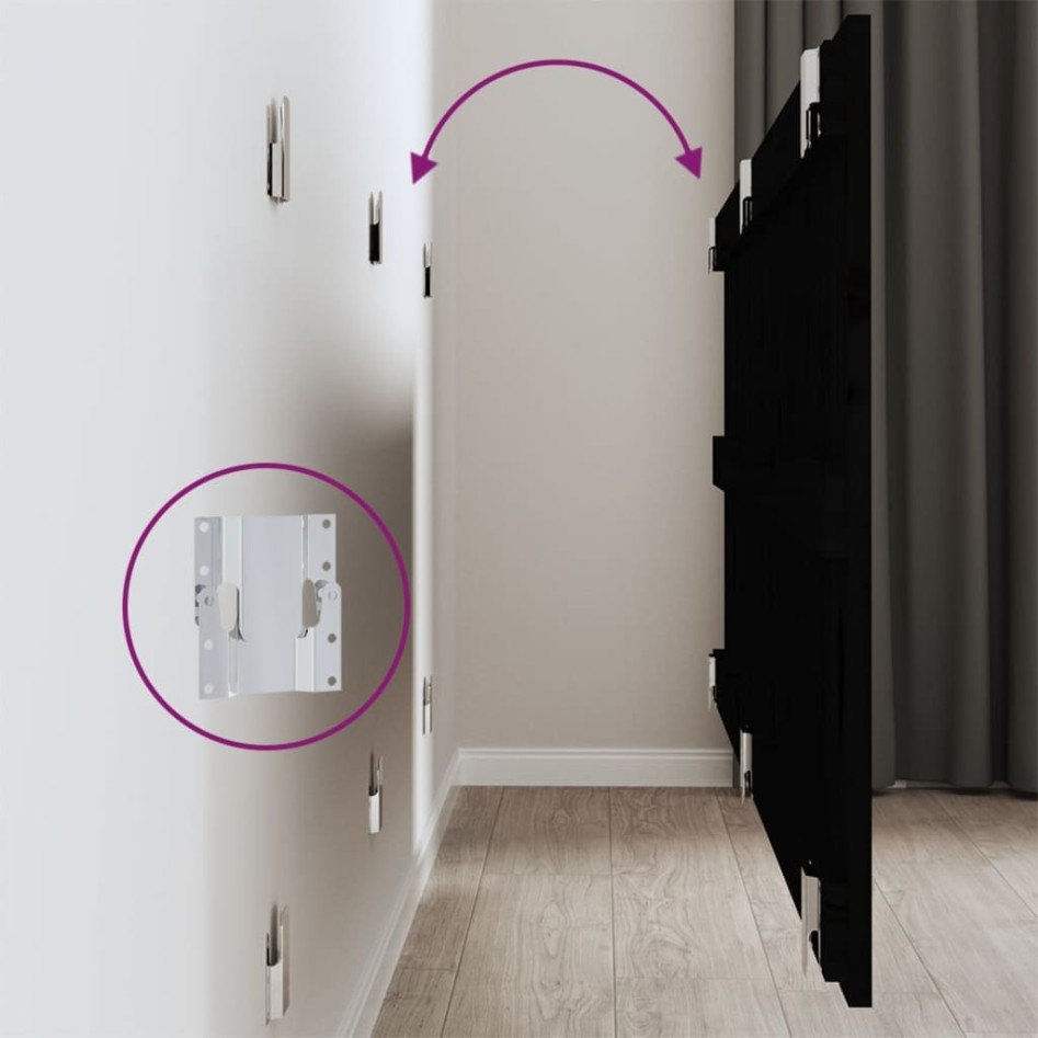 Cabecero de cama de pared madera maciza pino negro 166x3x60