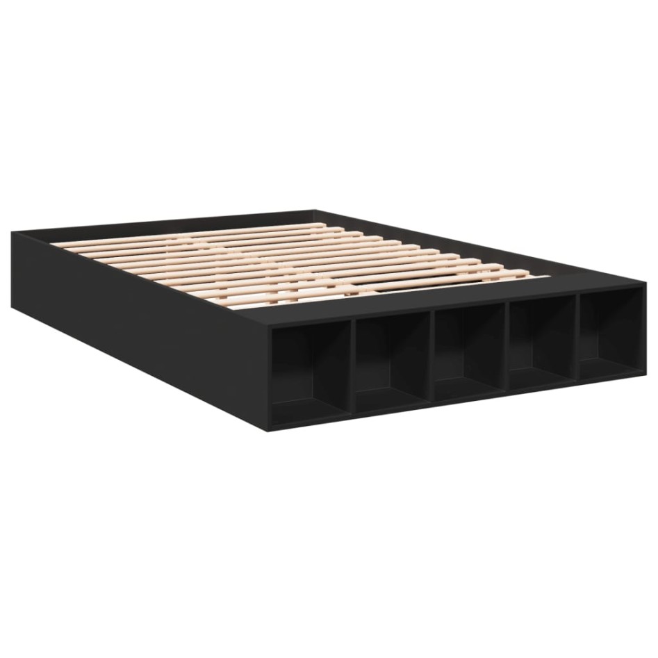 Estructura de cama madera de ingeniería negra 135x190