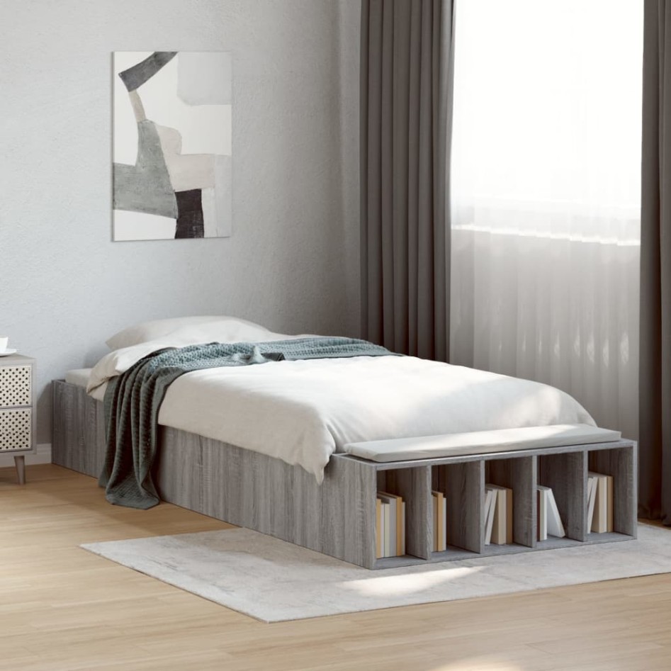 Estructura de cama madera de ingeniería gris Sonoma 90x200