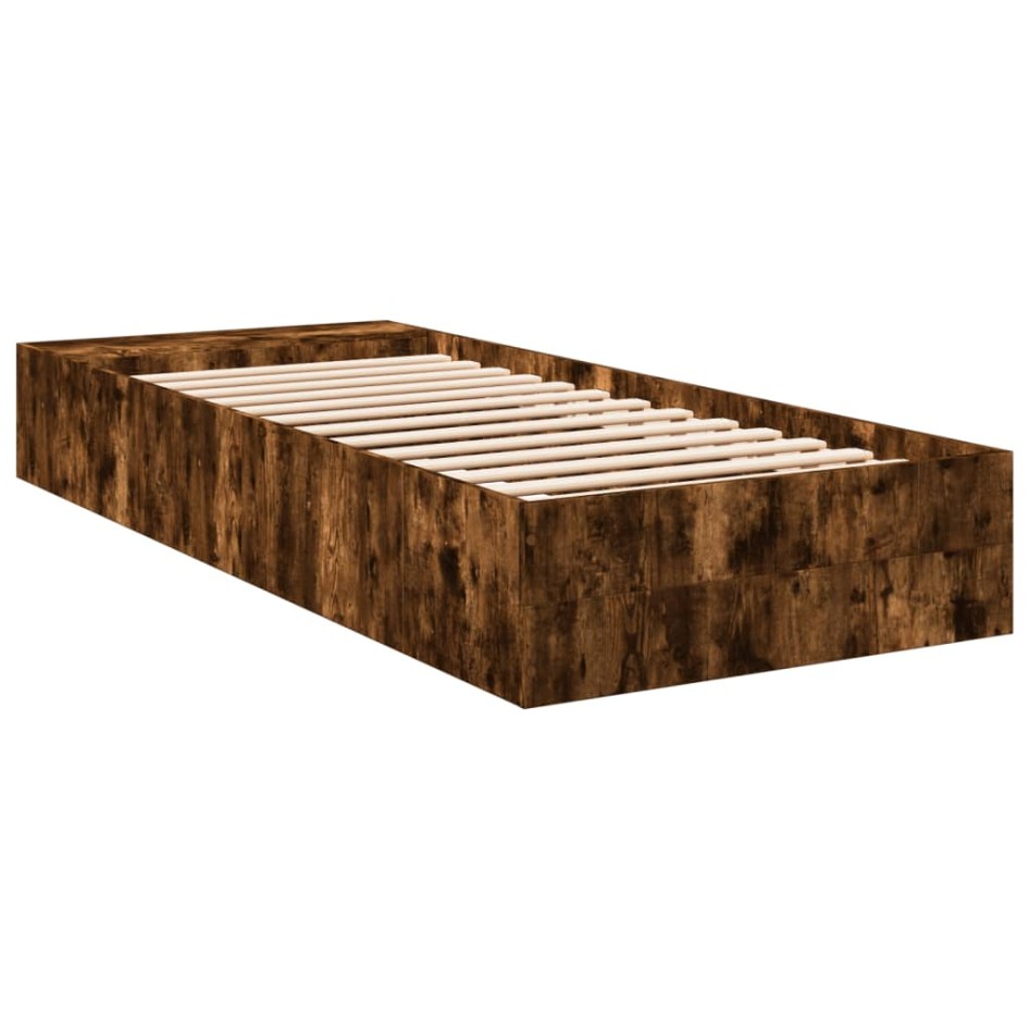 Estructura de cama madera de ingeniería roble humo 100x200