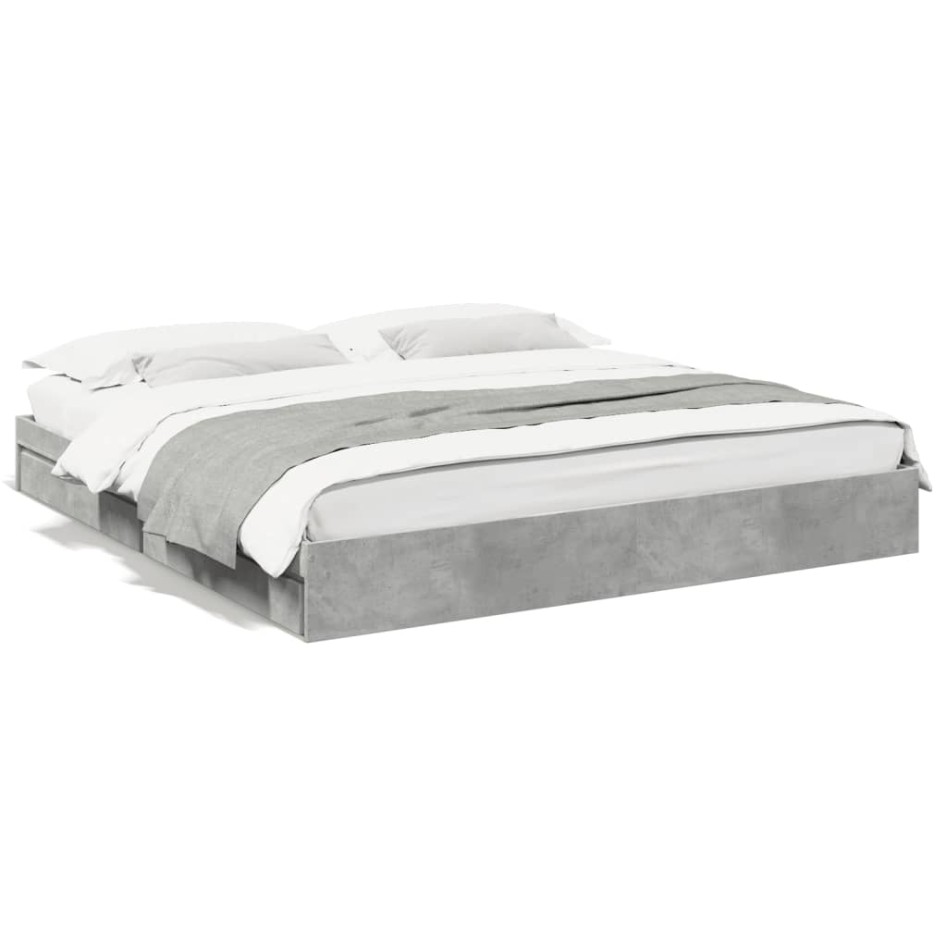Cama con cajones madera ingeniería gris hormigón 200x200