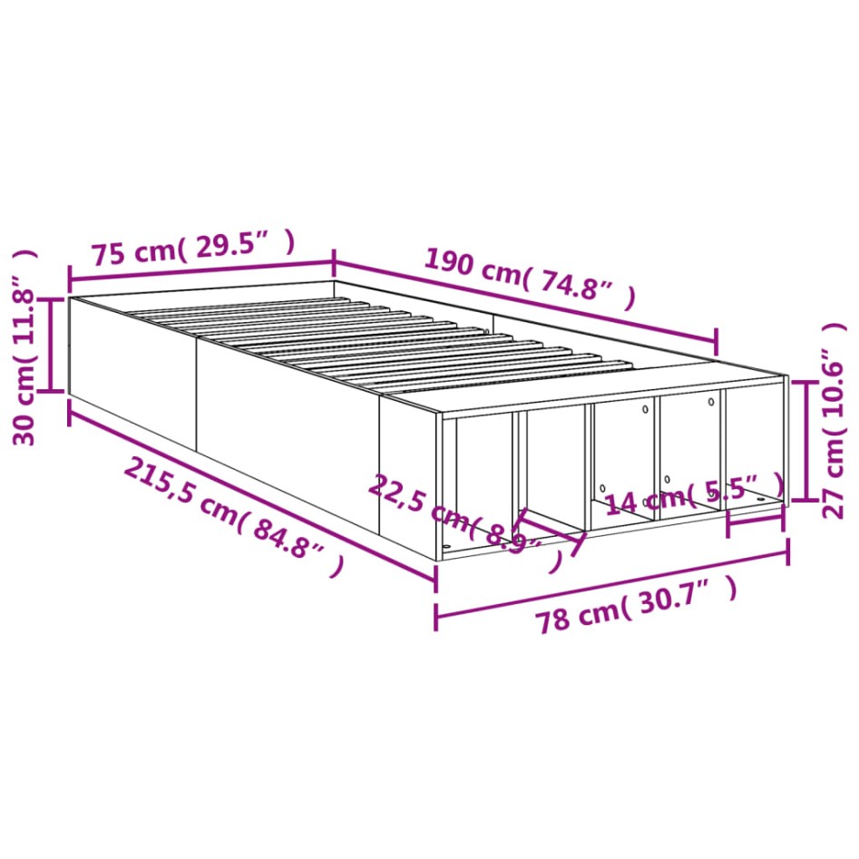 Estructura de cama madera de ingeniería roble humo 75x190
