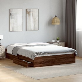 Cama con cajones madera de ingeniería marrón roble 120x200