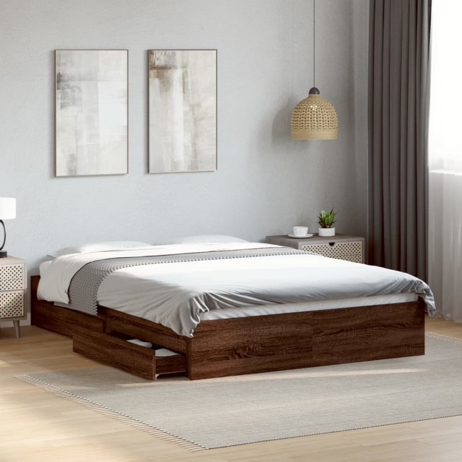 Cama con cajones madera de ingeniería marrón roble 120x200