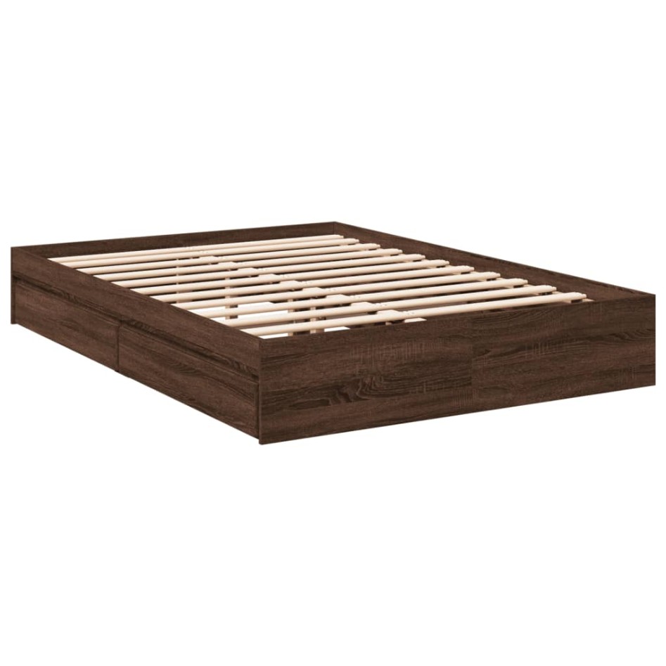 Cama con cajones madera de ingeniería marrón roble 120x200