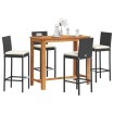 Mesa y taburetes de jardín 5 pzas madera acacia ratán PE negro