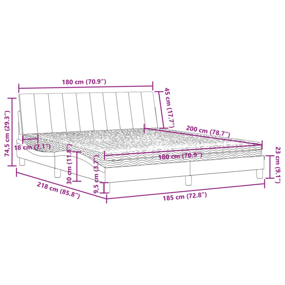 Cama con colchón terciopelo negro 180x200
