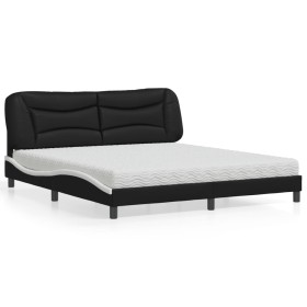 Cama con colchón cuero sintético negro y blanco 180x200