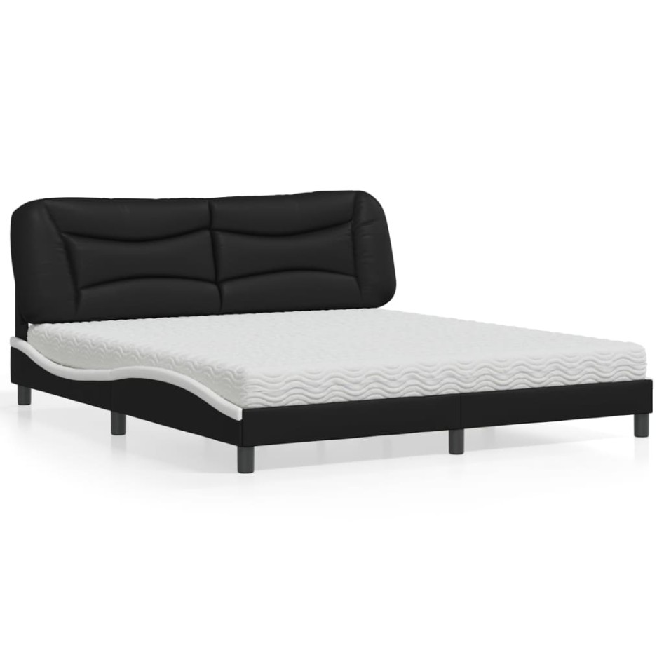 Cama con colchón cuero sintético negro y blanco 180x200