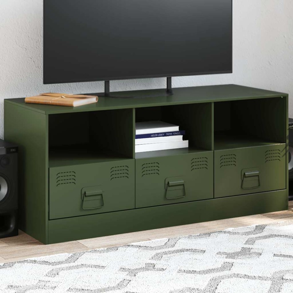 Mueble de TV de acero verde oliva 99x39x44