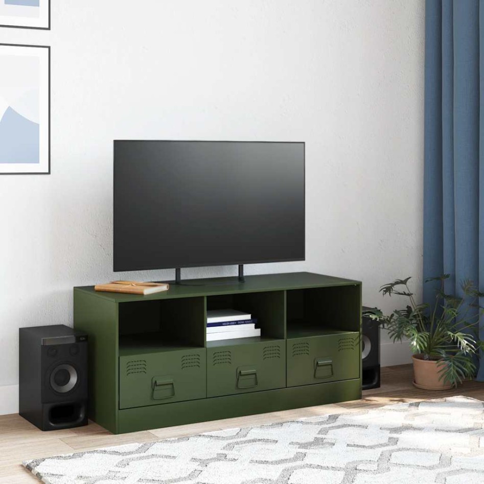 Mueble de TV de acero verde oliva 99x39x44