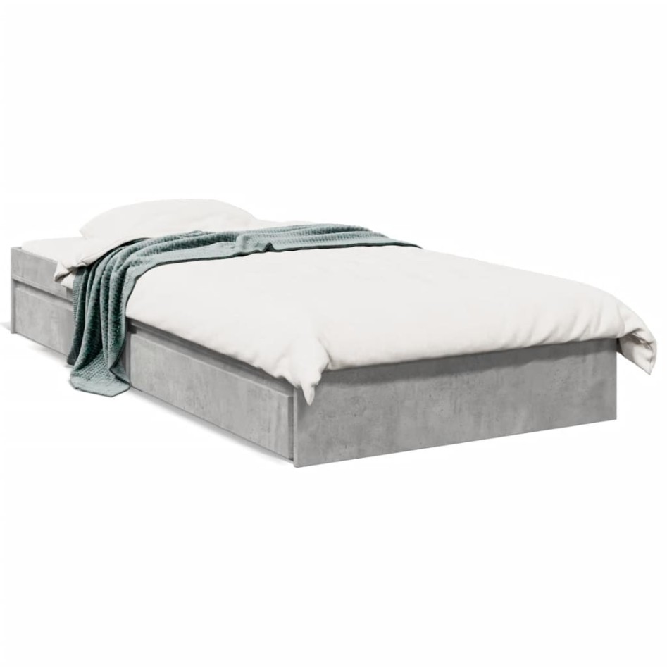 Cama con cajones madera de ingeniería gris hormigón 75x190