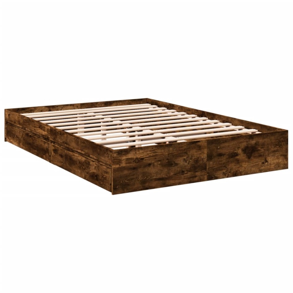 Cama con cajones madera de ingeniería roble ahumado 160x200