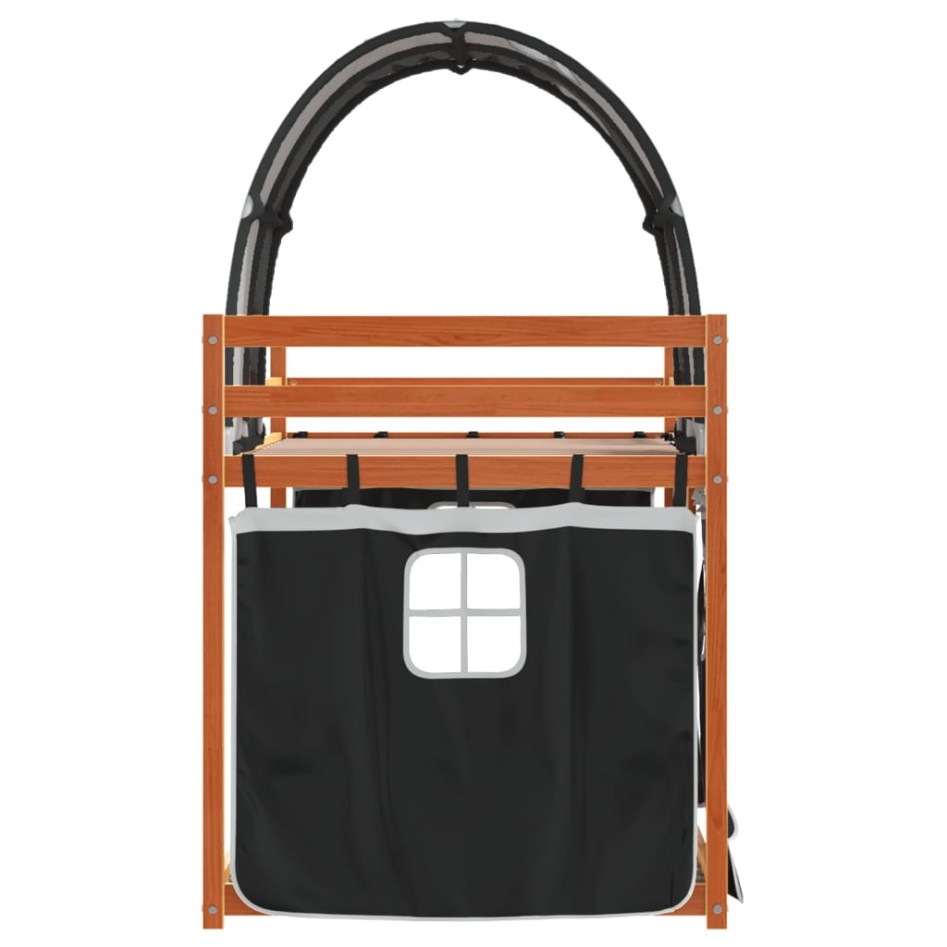 Litera con cortinas madera maciza pino blanco y negro 75x190