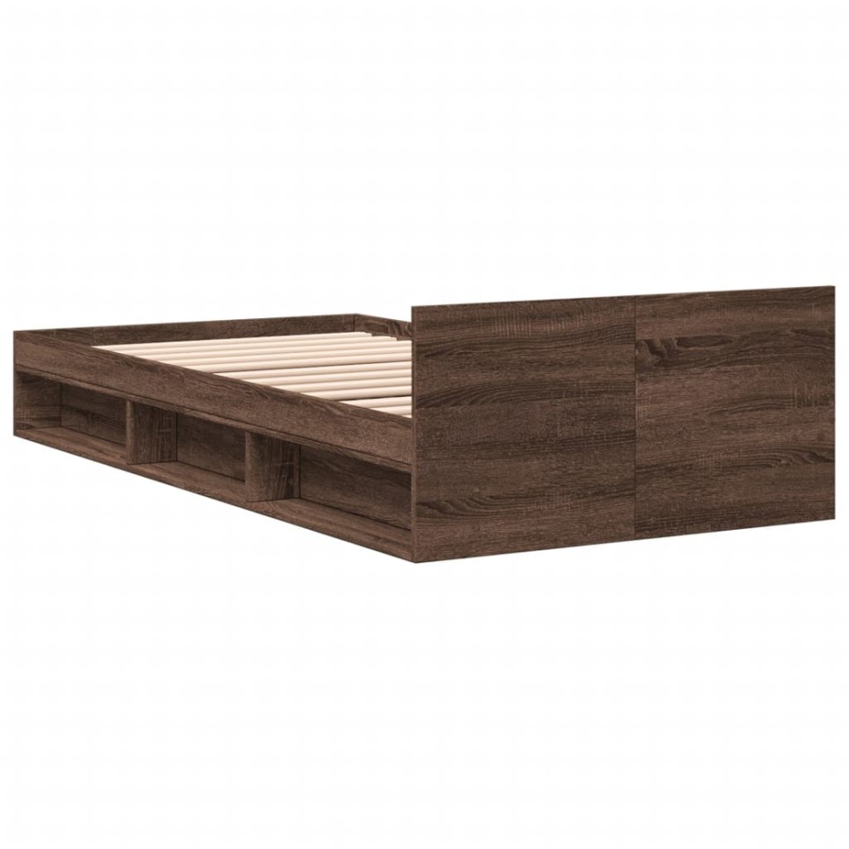 Cama con cajón madera de ingeniería marrón roble 75x190
