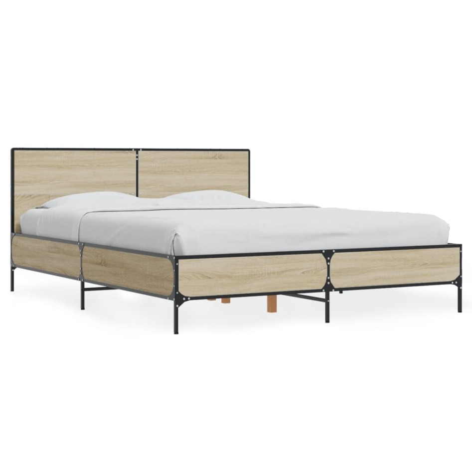 Estructura cama madera ingeniería metal roble Sonoma 140x190