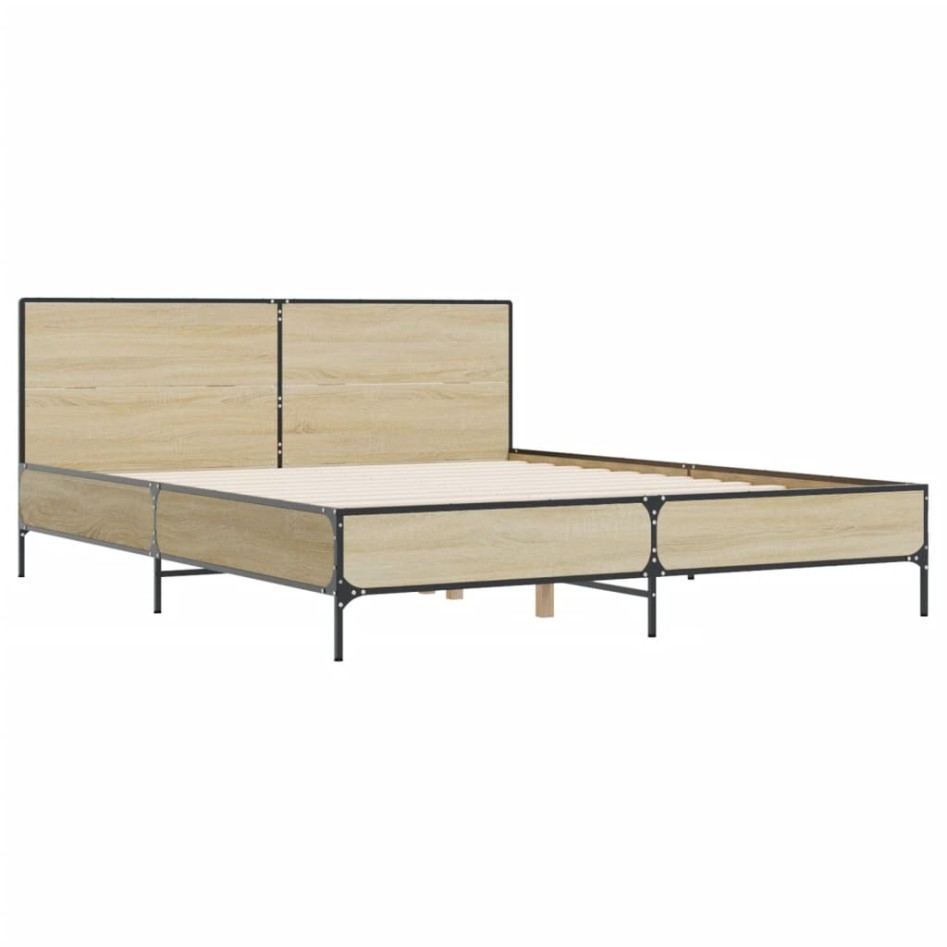 Estructura cama madera ingeniería metal roble Sonoma 140x190