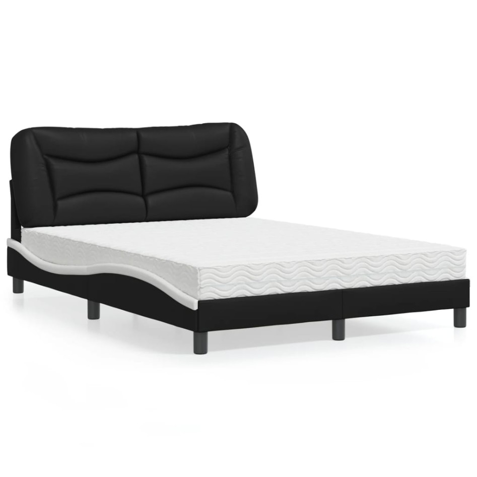 Cama con colchón cuero sintético negro y blanco 140x200