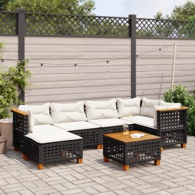 Set de sofás de jardín 7 pzas con cojines ratán sintético