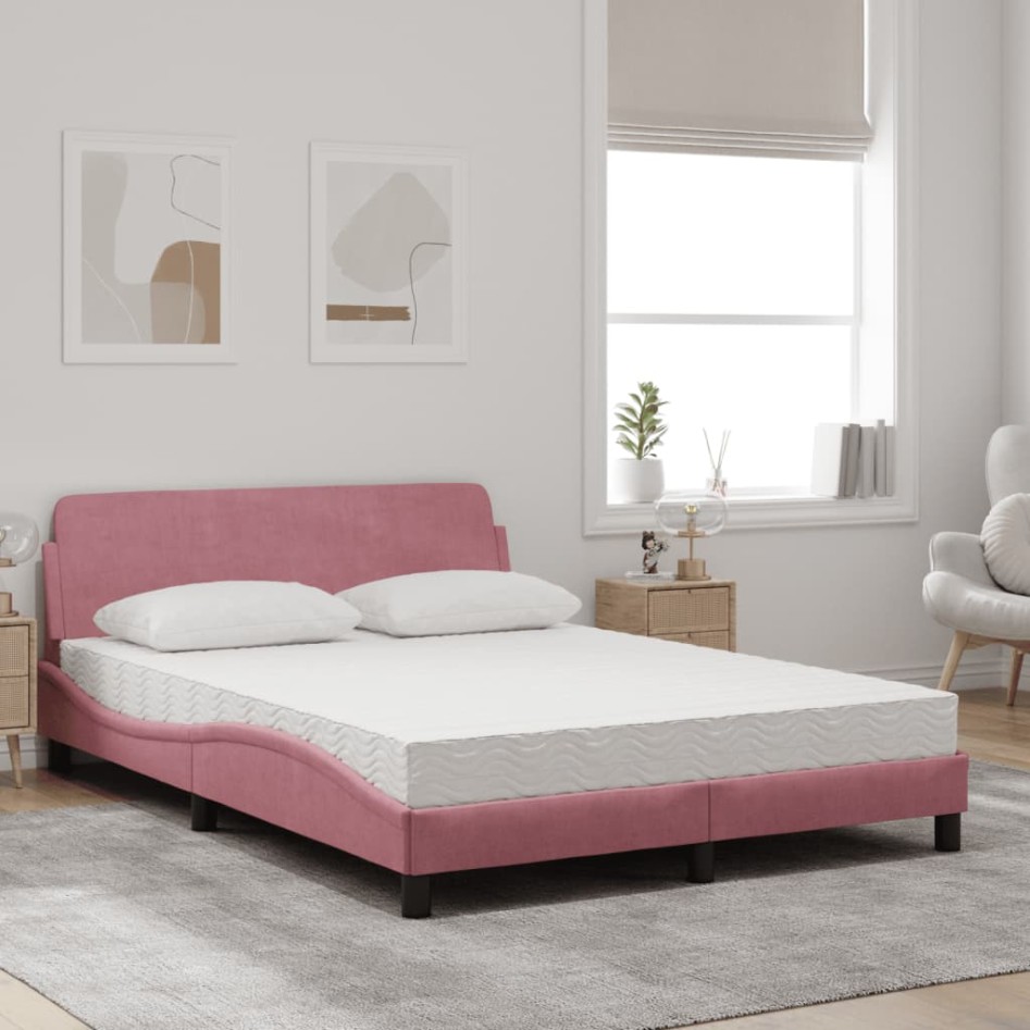 Cama con colchón terciopelo rosa 120x200