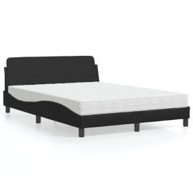 Cama con colchón cuero sintético negro 140x190