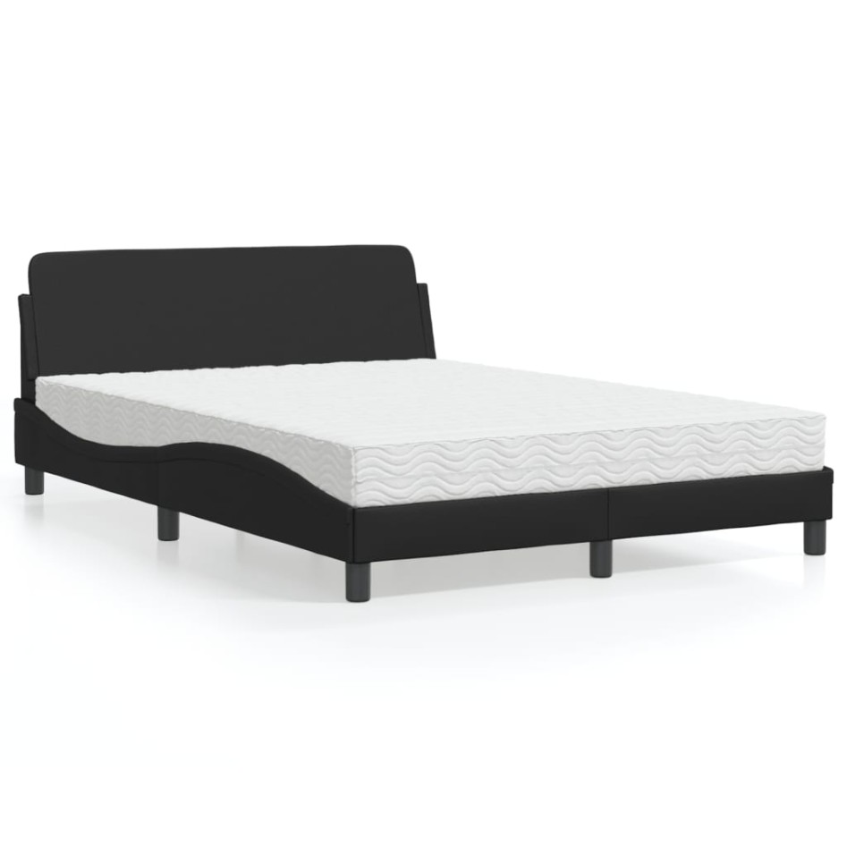 Cama con colchón cuero sintético negro 140x190