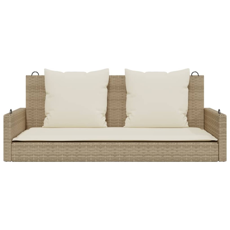 Banco columpio con cojines ratán sintético beige 119x56x48