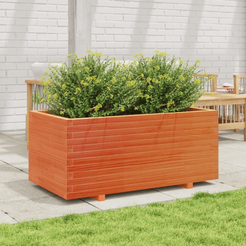 Jardinera madera maciza de pino marrón cera 110x60x49,5