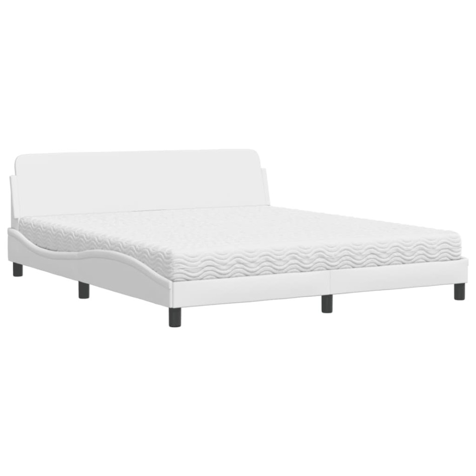 Cama con colchón cuero sintético blanco 180x200