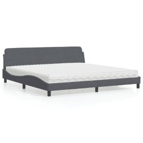 Cama con colchón terciopelo gris oscuro 200x200