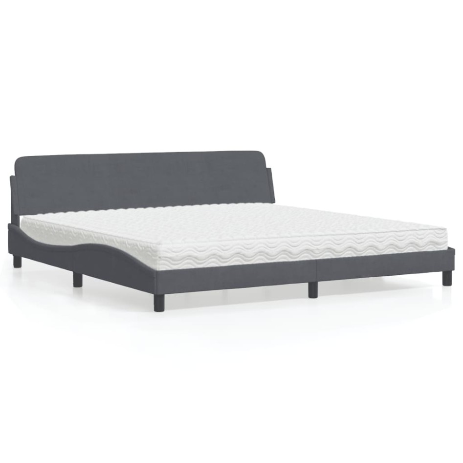 Cama con colchón terciopelo gris oscuro 200x200