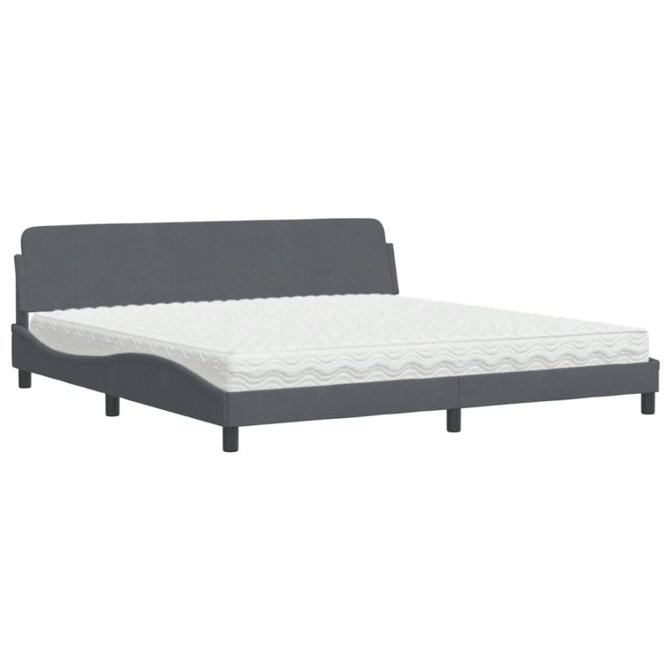 Cama con colchón terciopelo gris oscuro 200x200