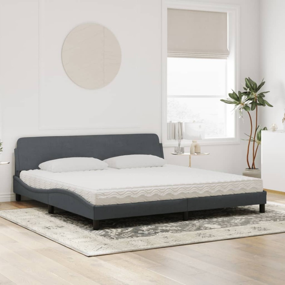 Cama con colchón terciopelo gris oscuro 200x200