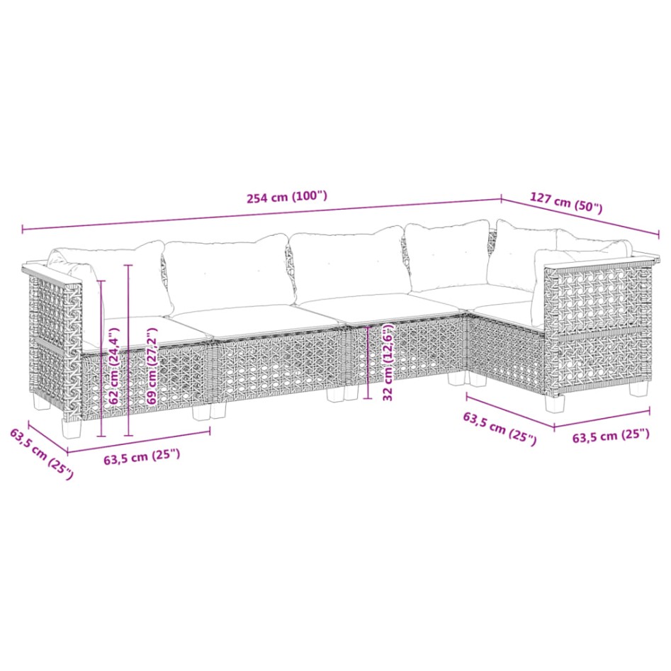 Set de muebles de jardín 5 pzas y cojines ratán sintético