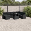 Set de sofás de jardín 8 piezas y cojines ratán sintético negro