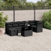 Set de sofás de jardín 8 piezas y cojines ratán sintético negro