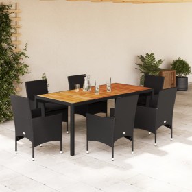 Set de comedor jardín 7 pzas con cojines ratán PE acacia