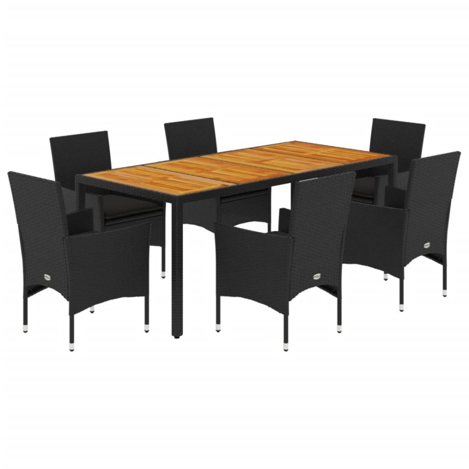 Set de comedor jardín 7 pzas con cojines ratán PE acacia